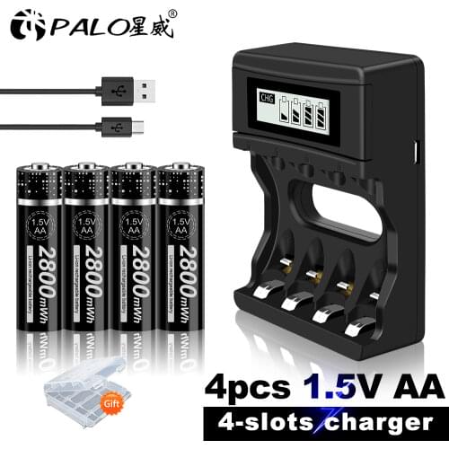 PALO 1.5V AA Lithium Rechargeable Battery AA 1.5V Li-ion Rechargeable Batteries for toys camera and 1.5V Li-ion battery charger