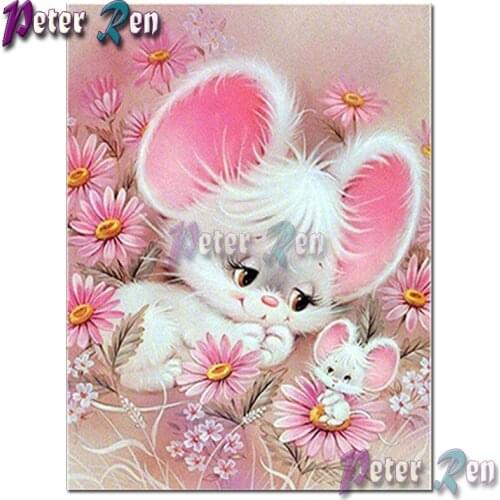 5d cartoon animal Diamond Embroidery DIY Pink big ear rabbit Mosaic Cross stitch Rhinestone Square or round Girl holiday gift