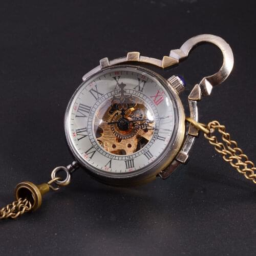 Antique Mechanical Pocket Watch Chain Small Ball Design Bronze Steampunk Skeleton Pocket & Fob Watch Gold Necklace Relogio