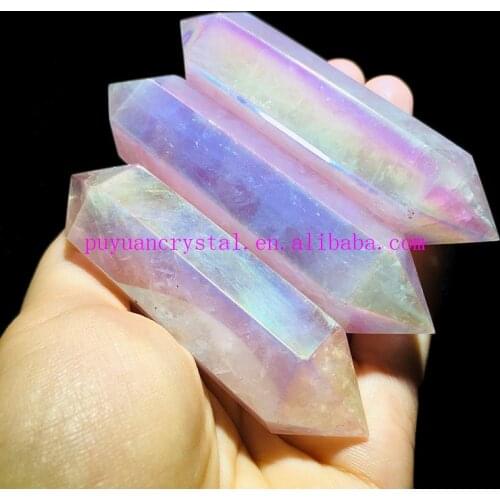 Aura Crystal Tower Rose Quartz Double Wand Healing Chakra Point Spirit Meditation Obelisk Home Decor Gift Modern Accessories