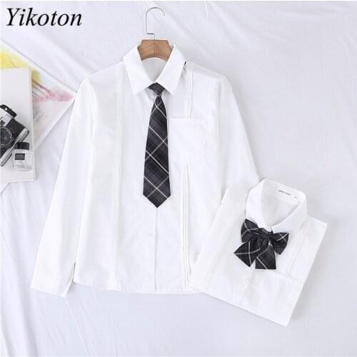 Bow Tie White Shirt Women Blouses And Shirts Long Sleeve Casual Basic Pleated Shirt Spring/Autumn JK Uniform Blouse Female Tops