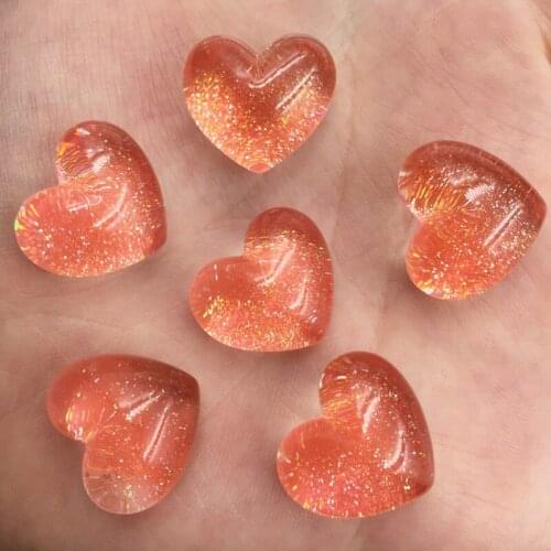 Shiny 6pcs Resin Glitter Cute Colorful Heart Flatback Rhinestone Appliques DIY Wedding Scrapbook Craft SF805