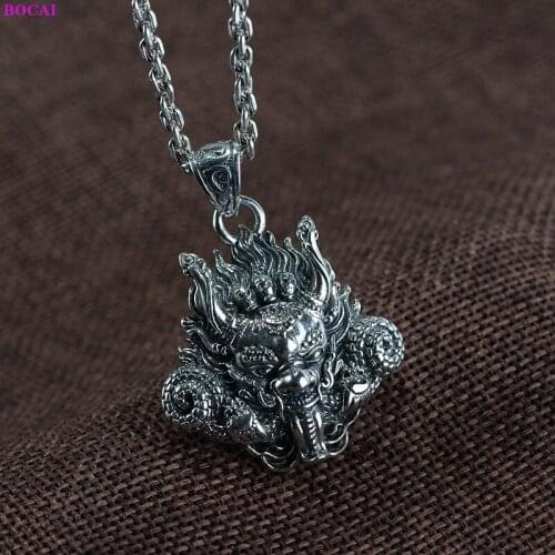 BOCAI 100% S925 sterling silver pendant Fashion Flying Dragon skull Hollow out Stereoscopic relief Pure Argentum Amulet for men