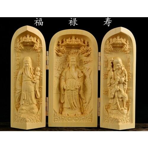 Buddhism sacred holy # traveling Safety altar- home efficacious Talisman Protection FU LU SHOU Sculpture Wood carving statue