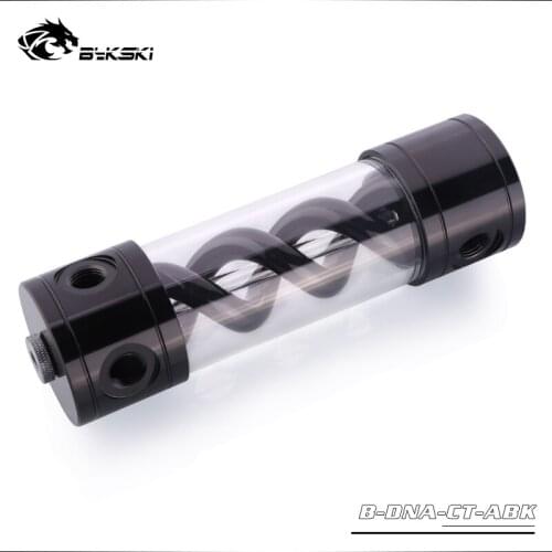 BYKSKI Length 180MM X 50MM Acrylic Double Helix T-Virus Cylindrical Water-Coolant Tank 6 holes Reservoir Black Cover Light