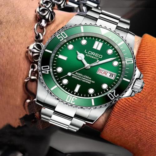 LOREO 200m Waterproof Submarin Watch Luxury Brand Watch Automatic Double Calendar Sapphire Luminous Sport Mechanical Watches