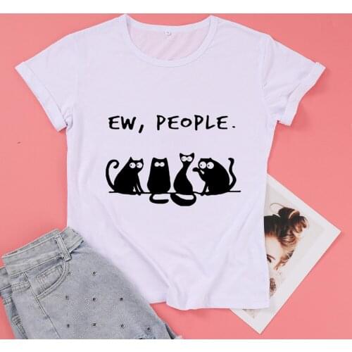 EW People Cats T Shirts Short Sleeve 90S aesthetic Cotton Funny cute Fashion Plus Size Kawaii Halloween Top Tees For Cat Mom
