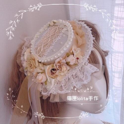Mori Girl Headwear Handmade custom heaven girl Multicolor Wedding Tea Party Lace Flower Flat Hat Monicas garden Straw Hat