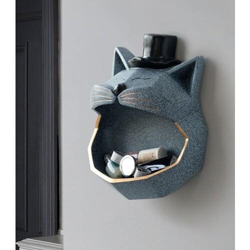 Resin Artware Animal Cat Dog Sculpture Jewelry Key Box Wall Hanging Decor Modern Home Living Room Decoration Storage Box