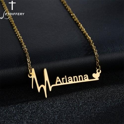 Letdiffery Personalized Custom Name Heartbeat Necklace Stainless Steel Nameplate Customized Date Necklaces Gifts Jewelry Women
