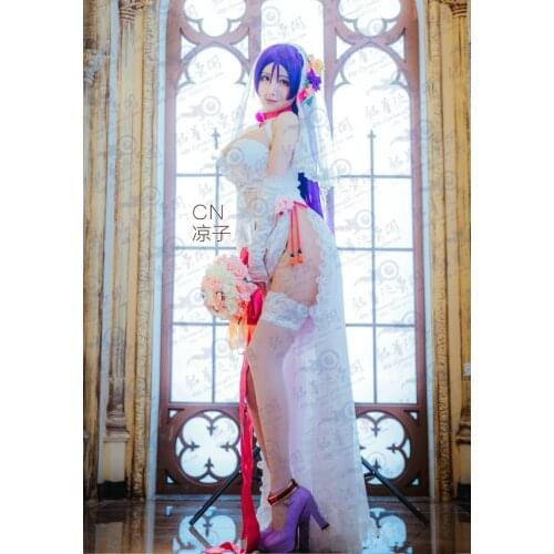 [Customized] Anime Fate Grand Order Minamoto Yorimitsu Sexy Wedding Dress Cosplay Costume+bouqueWomen Halloween Free Shipping