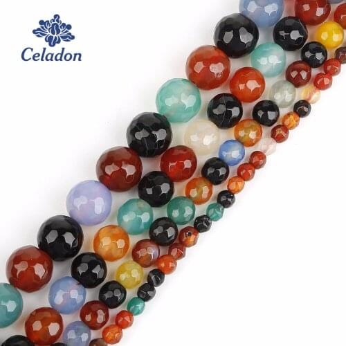 Colorful Stripe Agates Carnelian onyx Beads Round Spacer Loose Natural Stone Beads For Jewelry Making DIY Findings 4 6 8 10mm