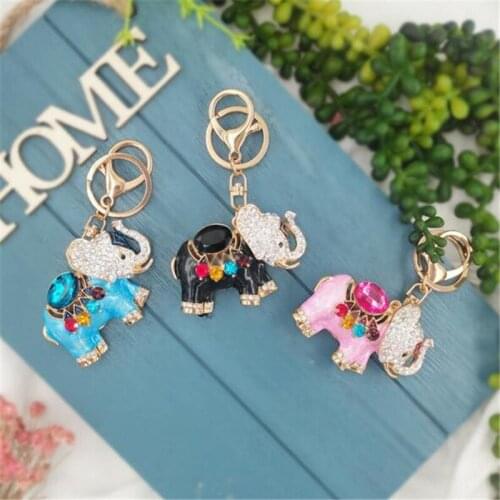 Colorful Crystal Elephant Animal Keychain Rhinestone Charm Women Handbags Keyring Pendant Key Chain Jewelry