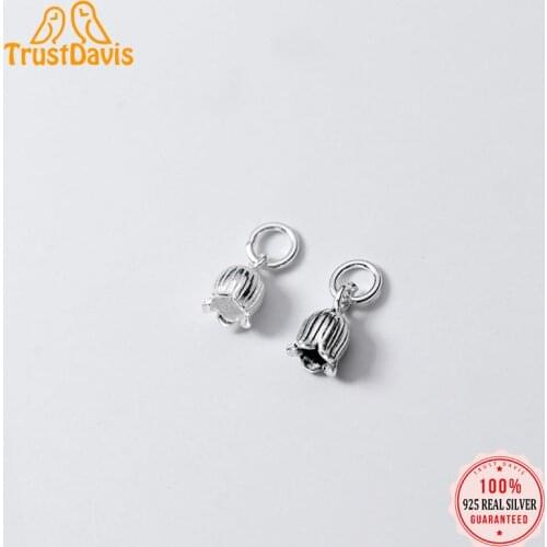 TrustDavis Real 925 Sterling Thai Silver Fashion Tulip Flower Charm Pendant Handmade DIY Accessories Jewelry Wholesale DZ451
