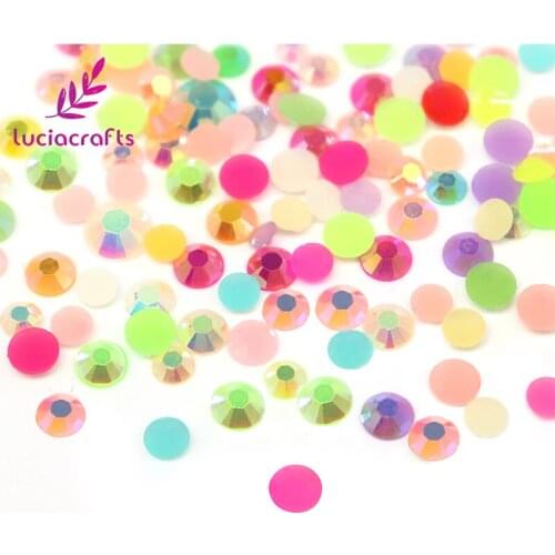 Lucia crafts Approx 200pcs 3/4/5/6mm Mixed Color & Size AB Jelly Resin Flatback Rhinestone DIY Accessories G0211