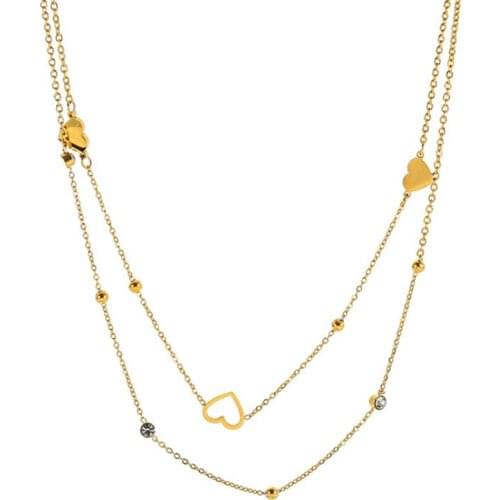 Small Love Heart Pendant Necklace Female Titanium Steel Simple Hollow Heart Crystal Zircon Pendant Necklace Not Fade