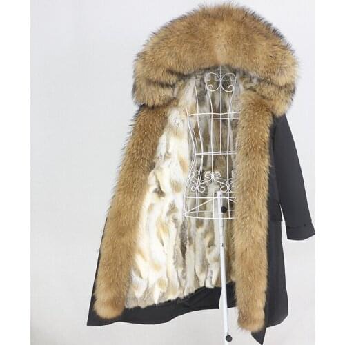 MENINA BONITA X-long Parka Real Fur Coat Waterproof Winter Jacket Women Natural Raccoon Fox Fur Hood Rabbit Liner Detachable