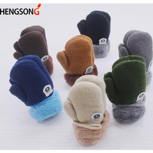 Cute Cartoon Baby Gloves Winter Knitted Infants Mittens Thicke Warm Full Rope Gloves For Boys Girls Toddlers
