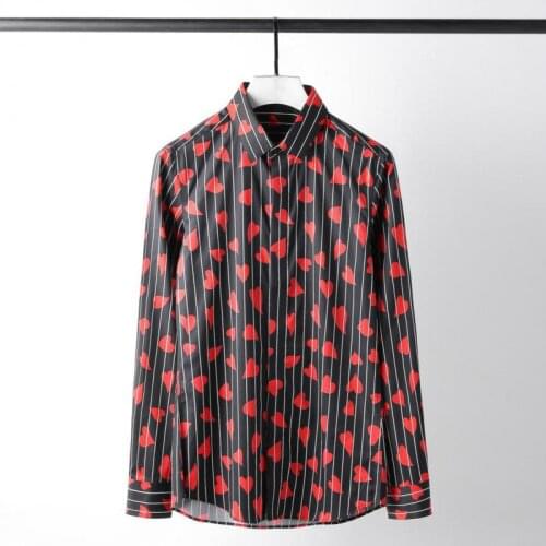 Minglu Luxury Heart And Stripe Printed Men Shirt Fashion 100% Cotton Men Shirt Long Sleeve Slim Fit Mens Dress Shirt Plus Size