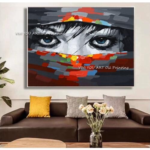 Mintura Hand Painted Abstract Woman Eye Oil Paintings Modern Canvas Mask Pop Art Wall Pictures For Living Room Home Decoration