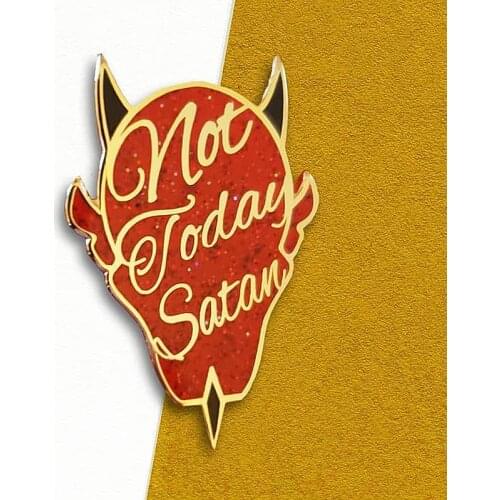 Cartoon Not Today Satan Lucifer Glitter Enamel Brooch Pin Backpack Hat Bag Lapel Pins Badges Fashion Jewelry Accessories