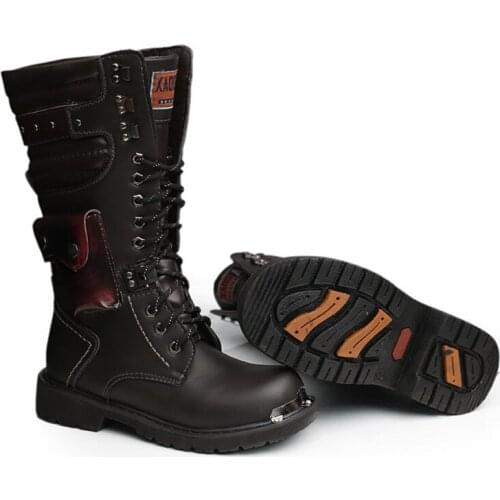 Men genuine Leather shoes lace up High Top Fashion Martins Winter lace up outdoor shoes Motorcycle men Ankle Boots