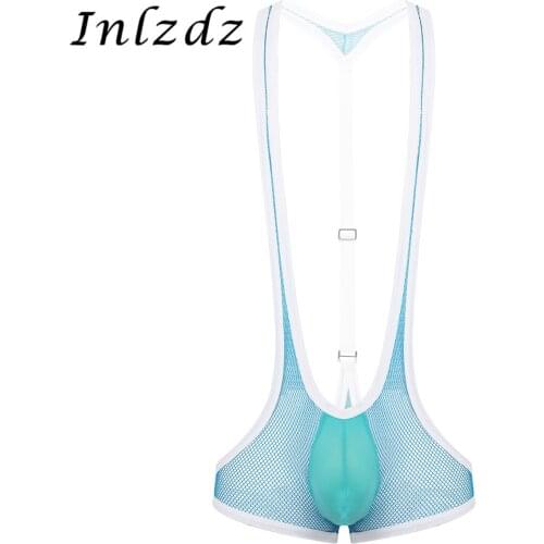 Mens Sexy Wrestling Singlet Bodysuit See Through Sheer Fishnet Y-back Bulge Pouch Suspender Jockstrap Leotard Underwear Bodysuit