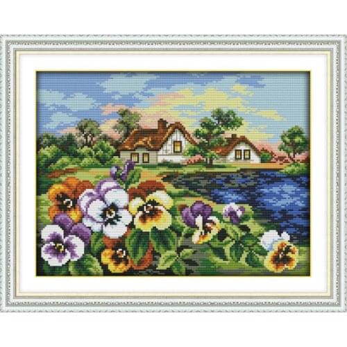 The hometown of Pansy cross stitch kit aida 14ct 11ct count printed canvas stitches embroidery DIY handmade needlework