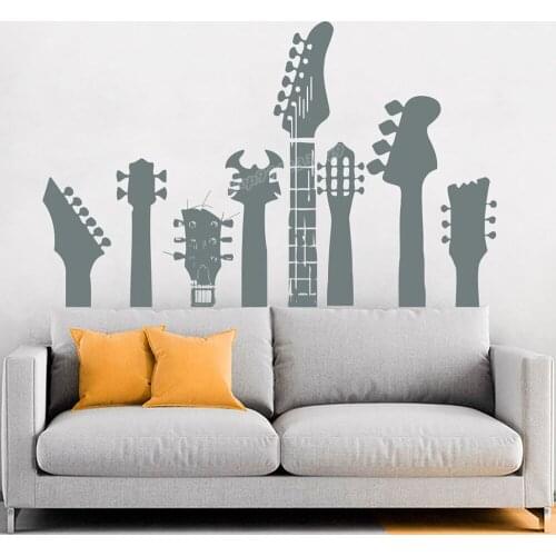 Musical Instrument Wall Decals Guitar Necks Wall Sticker Vinyl Music Wall Decor for Bedroom Living Room Headboard Decor B266