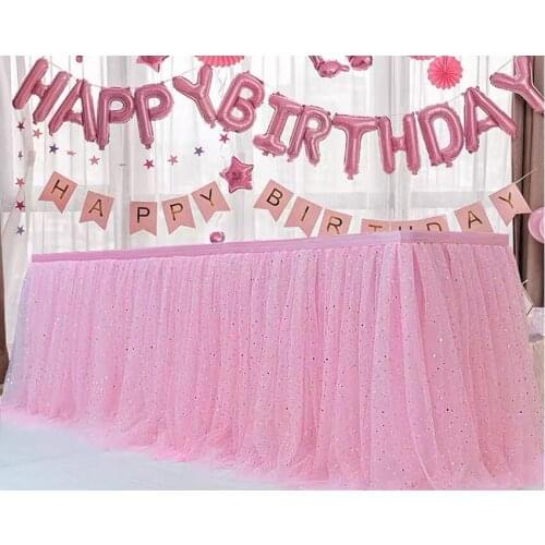 Tulle Sequins Tutu Table Skirt Tableware Baby Shower Birthday Banquet Wedding Party Decor Supplies Three Layer Ice Silk Fabric