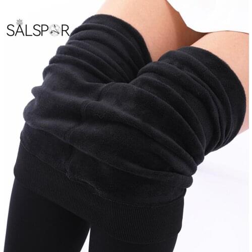 SALSPOR Warm Thick Leggings High Waist Winter Velvet Legging Women Fashion Solid Large Size Leggings Female Pants Trousers