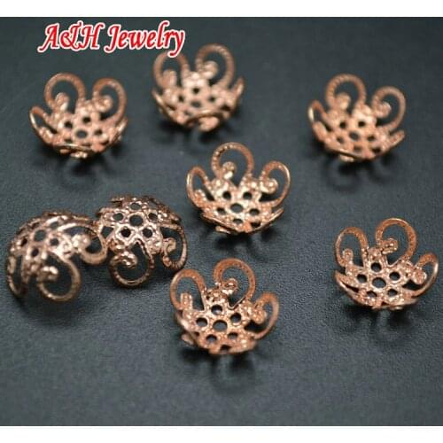High Quality Rose Gold Color DIY Findings 10mm Flower Receptacle For Jewelry Making Materials 100pc/lot