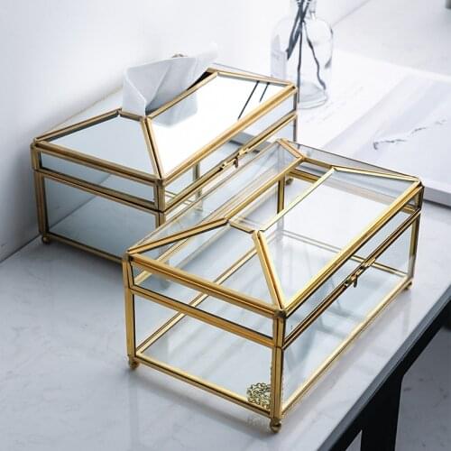 Nordic Metal Mirror Tissue Box Holder Luxury Glass Napkin Dispenser Desktop Storage Box Bathroom Restaurant Organizer Home Decor