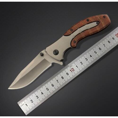 7.95'' Folding Pocket Knife Outdoor Survival Tactical Knife Camping Hiking Hunting Knives Wood Handle Rescue Self-defense Tool