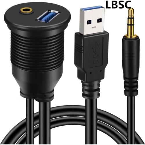 USB 3.0 & 3.5mm Car Mount Flush Cable 3.5mm+USB3.0 AUX Extension Dash Panel Waterproof Mount Cable For Car Boat and Motorcycle