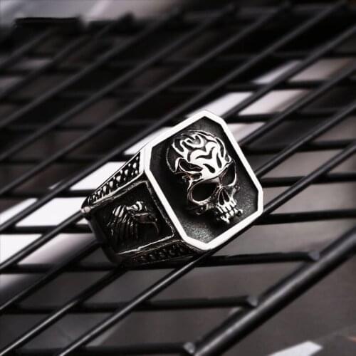 Vintage Skull Signet Rings For Men And Women Fashion Stainless Steel Skull Biker Ring Cool Gothic Punk Jewelry Dropshipping
