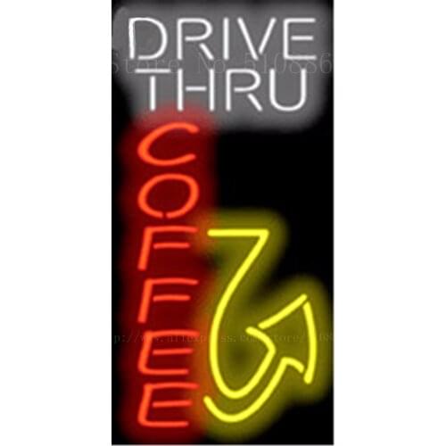 Drive Thru Coffee Vertical Neon sign Glass Tubes Light Bar Beer Club Custom Neon signs Bulbs Store Decoration Signboard 17"x14"