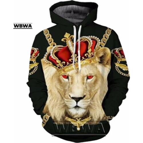 WBWA2018 New Fashion Men/Women Hooded Sweatshirts 3d Print Golden Crown Funny Lion Hoodies casual Tracksuits shipping