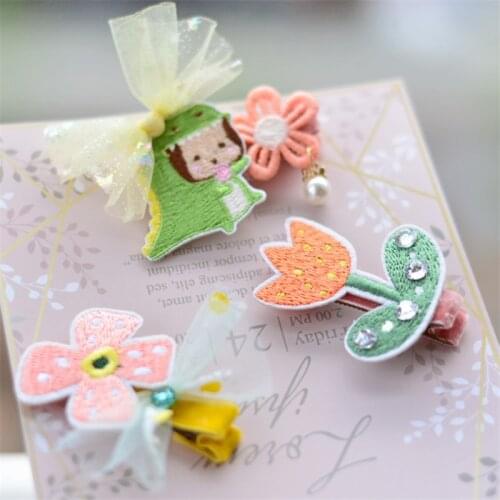 10pcs/Lot Girls Cartoon Embroidery Hair Clip Kids Girl Fashion Flower Hair Clip Hairgrips Sweet Hair Accessories