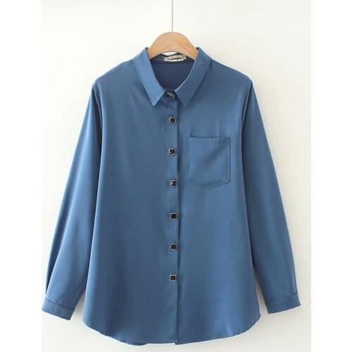 Plus Size XL-4XL Fashion Women Blouse Long Sleeve Officewear Blue Black White Tops Elegant Simple Blusas