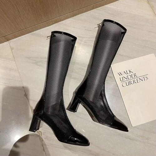 Women Mesh Boots High Heels Gladiator Heels Summer Ladies Shoes Female Fashion Round Toe Sandals Party Wedding shoes Size45