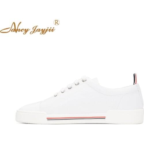 Nancyjayjii White Fashion Girls Low-top Buffed Leather Sneakers Round Toe Lace Up Woman Flats Casual Work Spring Shoes Size 4-16