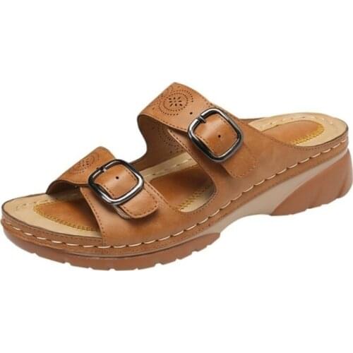 2021 New Large Size Womens Sandals Wedge Heel Platform Word with Solid Color Casual Ladies Sandals and Slippers