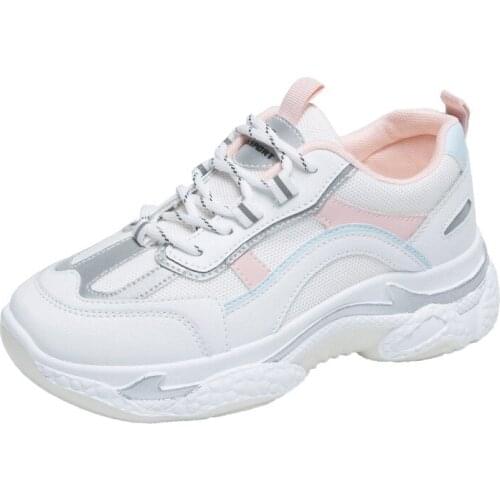 2020 Spring Autumn Shoes Woman Fashion Colorful Laser Breathable Platform Sneakers Women Breathable Mesh Bling Lace-Up Sneakers