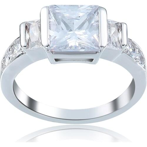 Hainon 2019 New Fashion Sqaure White Cubic Zirconia Finger Rings Wedding Engagement Silver Color Rings Jewelry