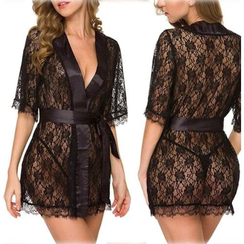 Women Sexy Lingerie Lace hollow robe Bodysuit Babydoll Erotic Costumes Underwear Dress Erotic Sexy Skirt For Sex Nightwear porno