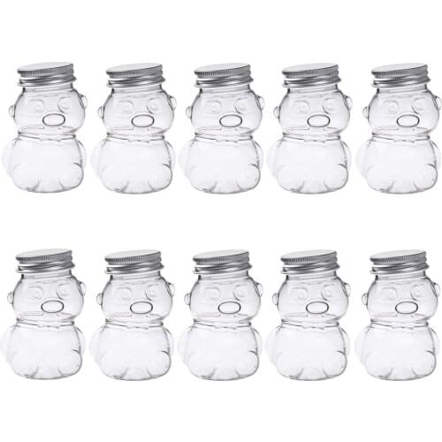 10Pcs Candy Bottles Cute Cartoon Bear Sugar Containers Leakproof Plastic Drinks Juice Pots with Lids Portable Food Storage Jars