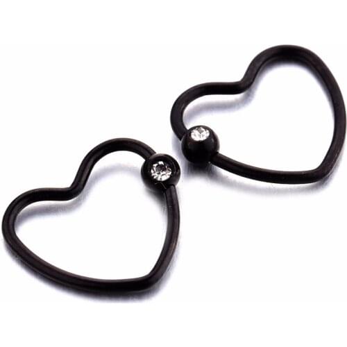 2PCS Stainless Steel Heart Ear Helix Tragus Cartilage Piercing Lip Nose Rings Body Jewelry 16g