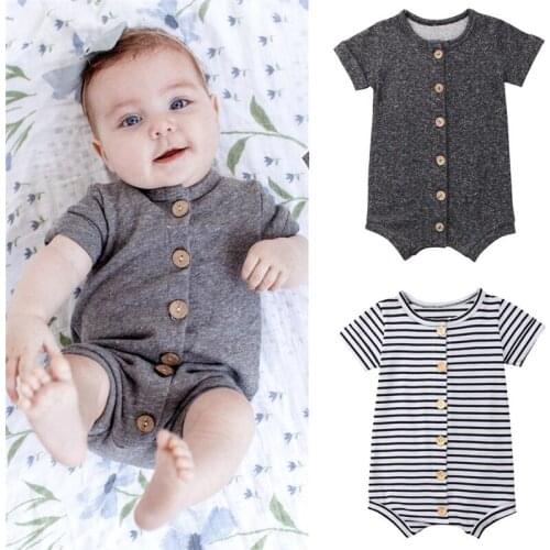 2019 Brand Infant Baby Boys Girls Cotton Button short sleeve Romper Jumpsuit One-piece Outfits Clothes 0-24M