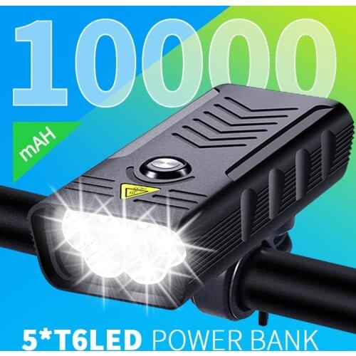 4 in1 Flashlight For Bicycle light Usb Rechargeable 10000mAh 5*T6 LED Headlight Bike light Front Cycling MTB Aluminum Waterproof